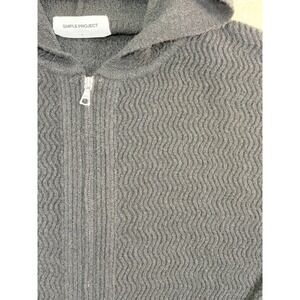 Simple Project Black Wavy Textured Knit Zip Up Hoodie Mens Large Excellent